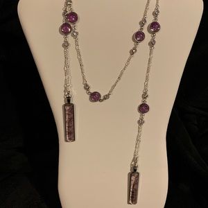 O.O.A.K. Silver Rhinestone Purple Flower Lariat